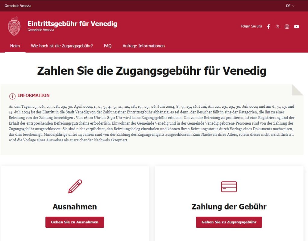 Die Online-Plattform für die Venedig-Zugangsgebühr ist eröffnet