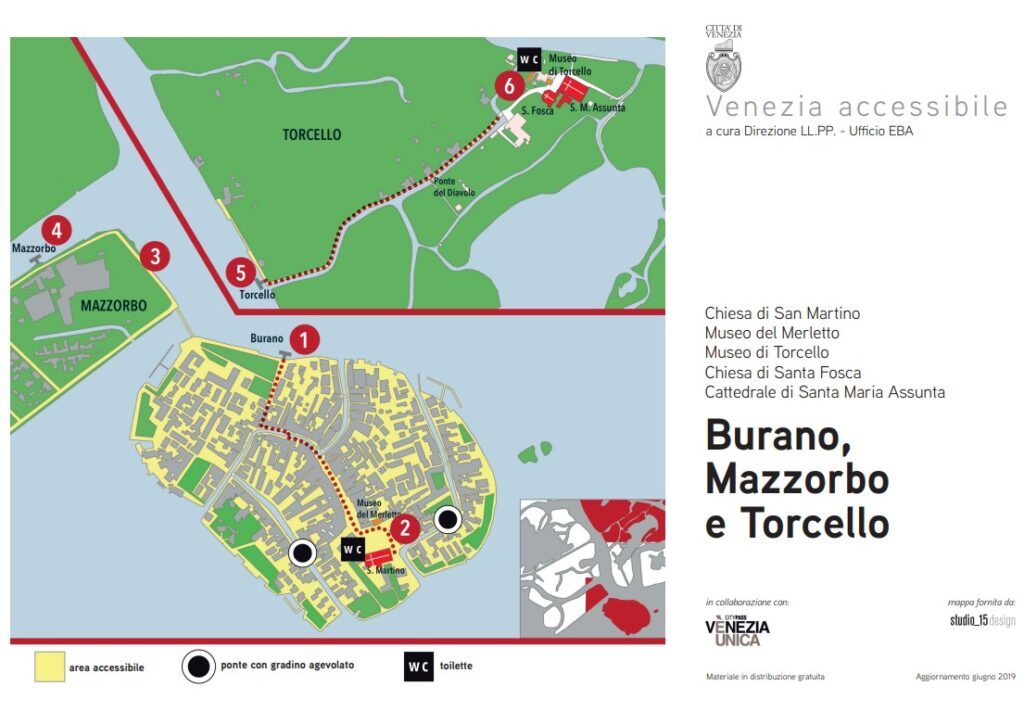 Karten der barrierefreien Routen zum Download. Das Gebiet auf den Die Inseln Burano, Mazzorbo und Torcello
