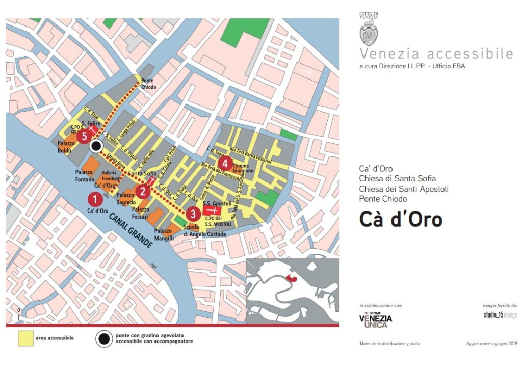 Karte der barrierefreien Routen zum Download. Das Gebiet um Ca' d'Oro
