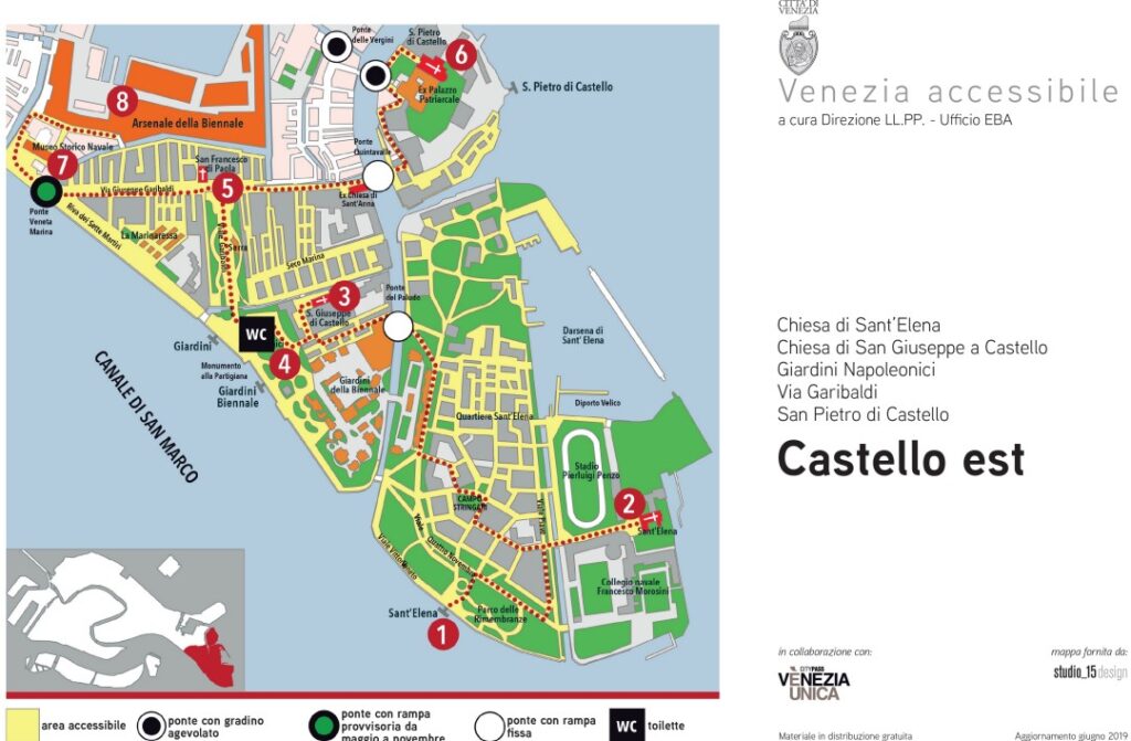 Karte der barrierefreien Routen zum Download. Das Gebiet im östlichen Sestiere Castello
