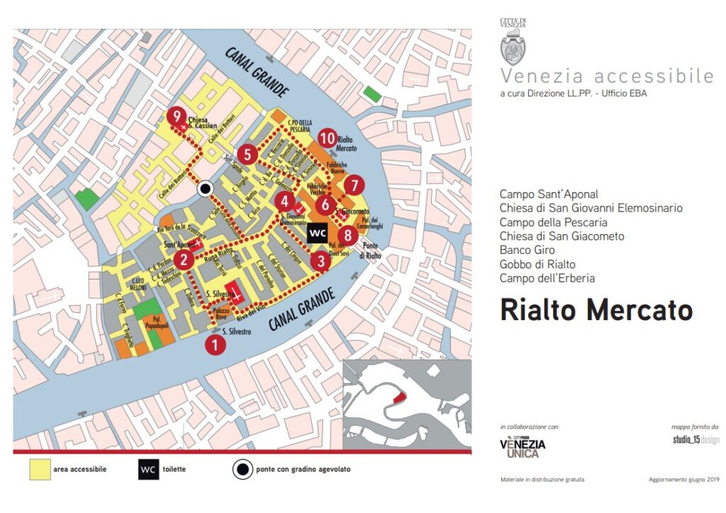 Karte der barrierefreien Routen zum Download. Das Gebiet um Rialto Mercato
